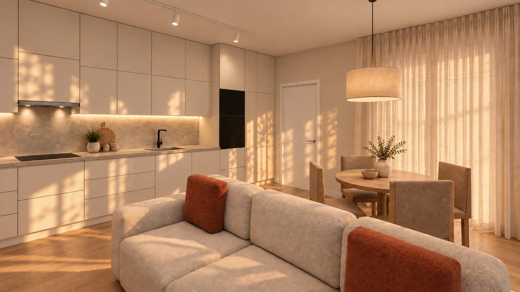 Render soggiorno dell'appartamento E in via Filzi a Sassuolo - Vema Domus